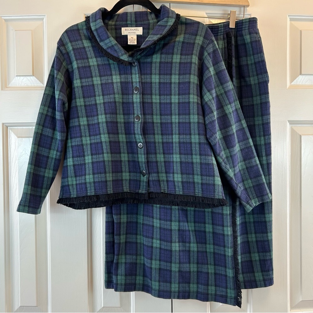 Vintage Bechamel Plaid Matching Jacket Skirt Set